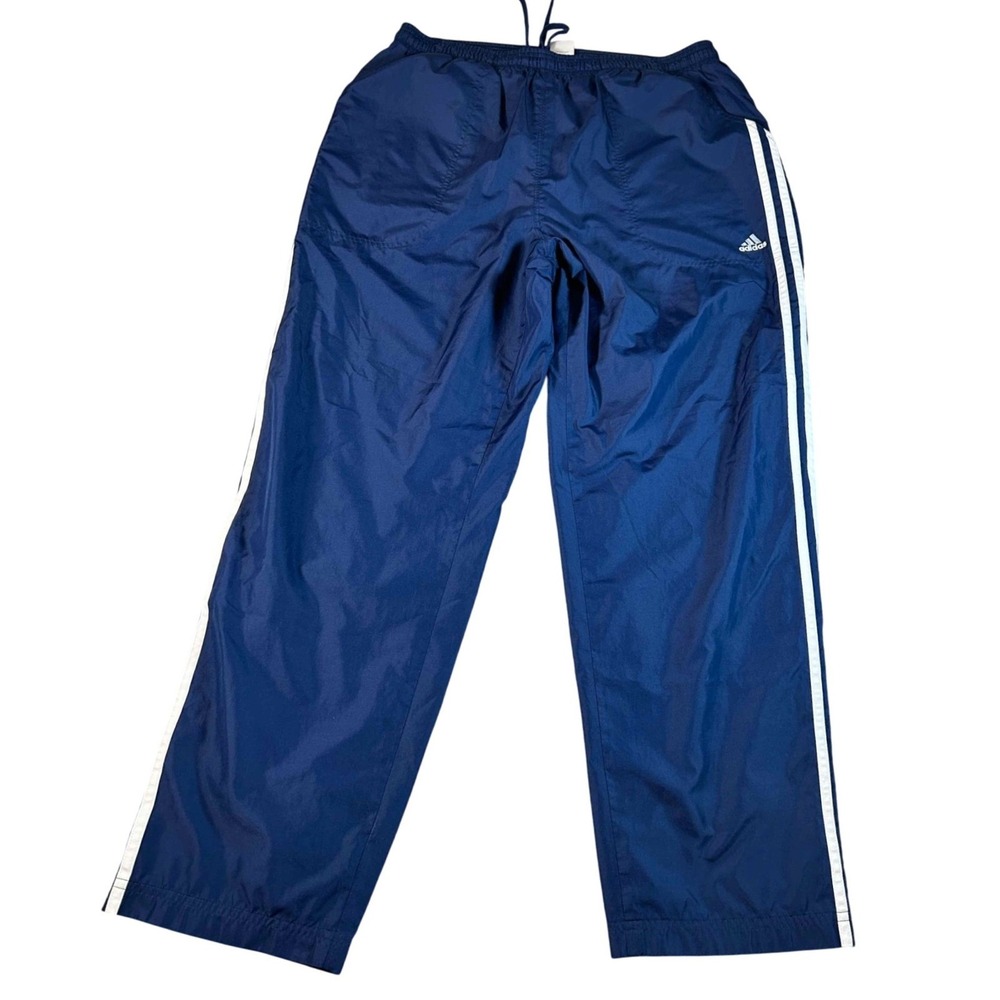 Adidas Mens Navy Blue 3-Stripe Nylon Track Pants Mesh Lined Size Medium M